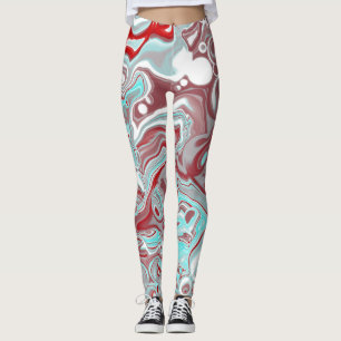 Blauwgroen en Burgundy Marble Digital Fluid Art Leggings