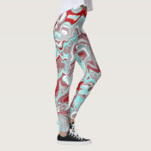 Blauwgroen en Burgundy Marble Digital Fluid Art Leggings (Rechts)