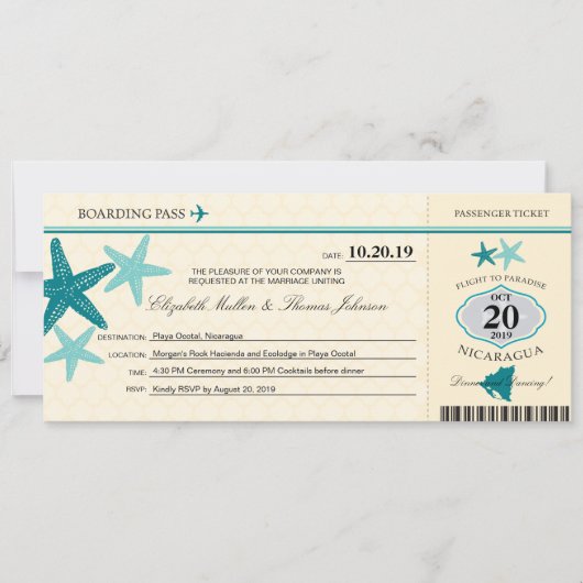 Blauwgroen en Buttercream Nicaragua Boarding Pass Kaart (Voorkant)