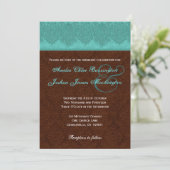 Blauwgroen en chocolade Damask Monogram Wedding V1 Kaart (Staand voorkant)