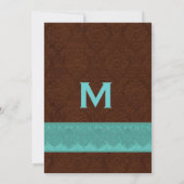 Blauwgroen en chocolade Damask Monogram Wedding V1 Kaart (Achterkant)