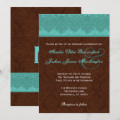 Blauwgroen en chocolade Damask Monogram Wedding V1 Kaart (Voorkant / Achterkant)