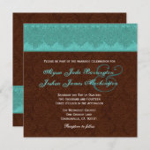Blauwgroen en chocolade Damask Monogram Wedding V1 Kaart (Voorkant / Achterkant)