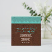 Blauwgroen en chocolade Damask Monogram Wedding V1 Kaart (Staand voorkant)