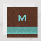 Blauwgroen en chocolade Damask Monogram Wedding V1 Kaart (Achterkant)