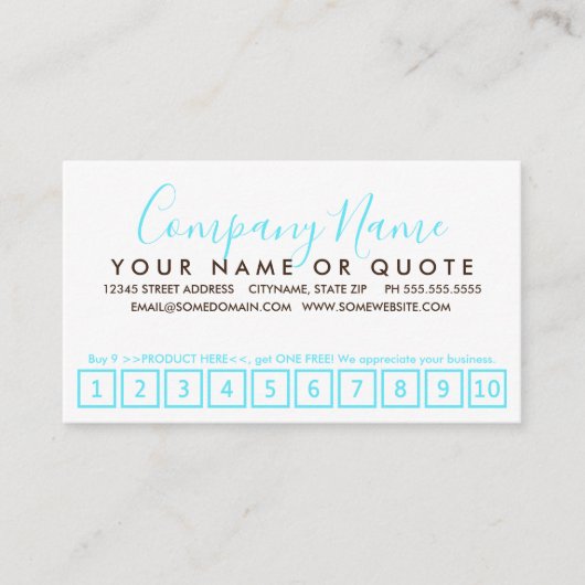 blauwgroen en chocoladestrokken trouwe punctiekaar klantenkaartje (Voorkant)