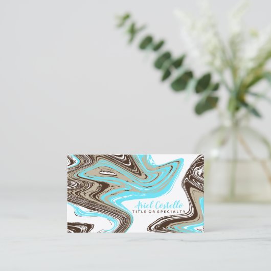 blauwgroen en chocoladestrokken visitekaartje (Staand voorkant)