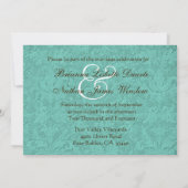Blauwgroen en Cinammon Damask Bow Wedding Sjabloon Kaart (Achterkant)