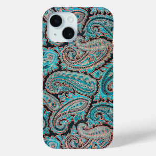 Blauwgroen en Coral Paisley Pattern iPhone 15 Case