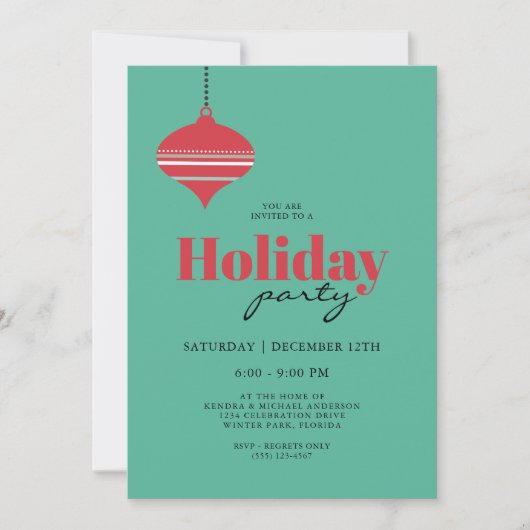 Blauwgroen en Corale Holiday-partij uit de middele Kaart (Voorkant)