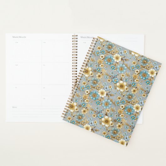 Blauwgroen en Cream Bloemen Chiyogami Planner (Display)