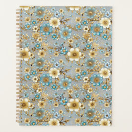 Blauwgroen en Cream Bloemen Chiyogami Planner