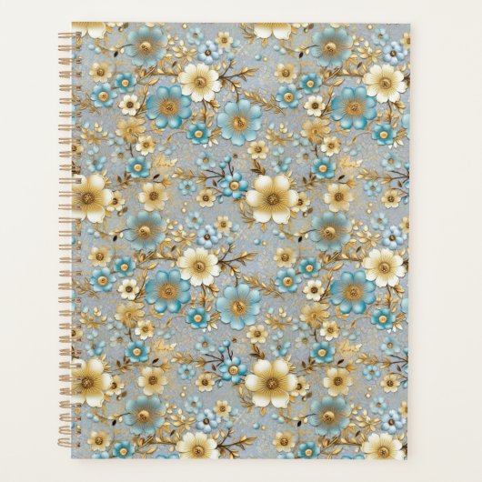 Blauwgroen en Cream Bloemen Chiyogami Planner (Voorkant)
