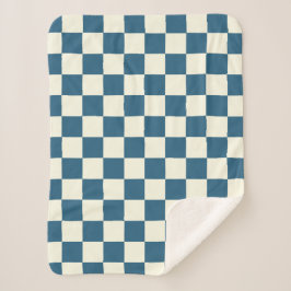 Blauwgroen en Cream Checkerboard Sherpa Blanket Deken