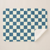 Blauwgroen en Cream Checkerboard Sherpa Blanket Deken (Voorkant (horizontaal))