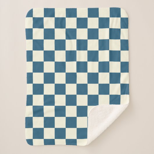 Blauwgroen en Cream Checkerboard Sherpa Blanket Sherpa Deken (Voorkant)