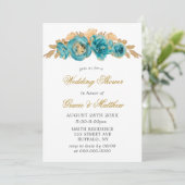 Blauwgroen en Creamy Gold Floral Wedding Shower no (Staand voorkant)