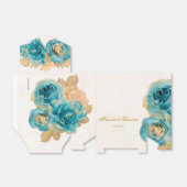 Blauwgroen en Creamy Gold Florals Wedding Bedankdoosjes (Uitgevouwen)