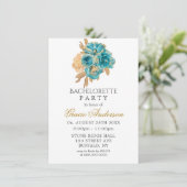 Blauwgroen en Creamy Gold Rozen Bachelorette Party Kaart (Staand voorkant)