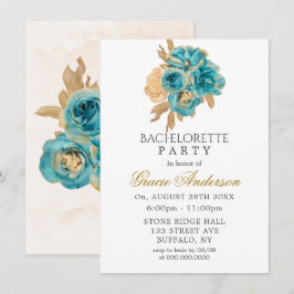 Blauwgroen en Creamy Gold Rozen Bachelorette Party Kaart