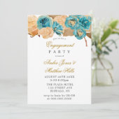 Blauwgroen en Creamy Gold Rozen Engagement Party Kaart (Staand voorkant)