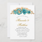 Blauwgroen en Creamy Gold Rozen Wedding Invitation (Voorkant)