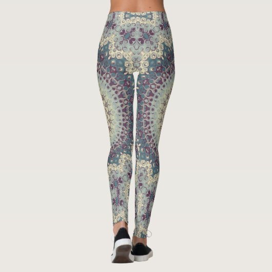 Blauwgroen en Crème Mandala Patroon Ontwerp Leggings (Achterkant)