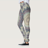 Blauwgroen en Crème Mandala Patroon Ontwerp Leggings (Links)