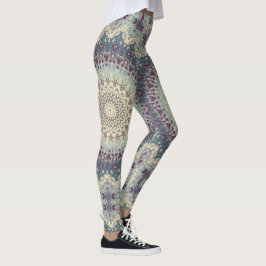 Blauwgroen en Crème Mandala Patroon Ontwerp Leggings