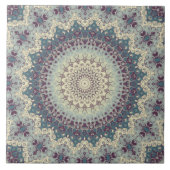 Blauwgroen en Crème Mandala Patroon Ontwerp Tegeltje (Voorkant)