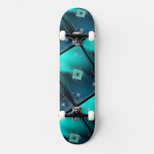 Blauwgroen en diamanten persoonlijk skateboard (Voorkant)