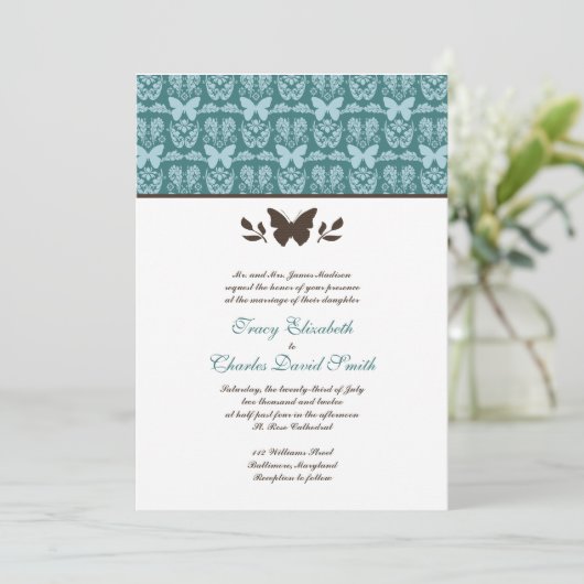 Blauwgroen en donkere bruine vlinderuitingen kaart (Staand voorkant)