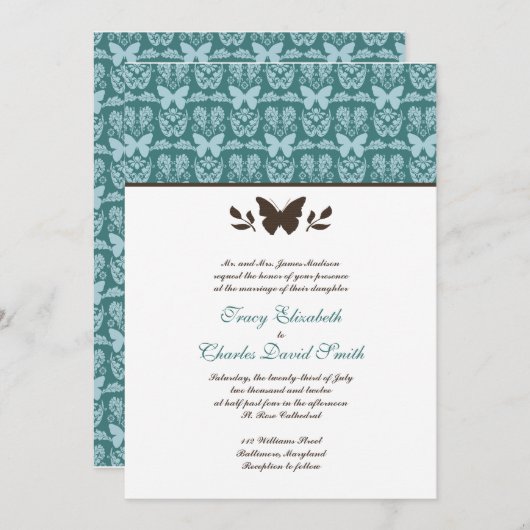 Blauwgroen en donkere bruine vlinderuitingen kaart (Voorkant / Achterkant)