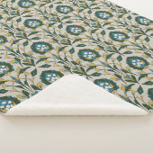 Blauwgroen en donkergroene Perzische bloemen Sherpa Deken (3/4)