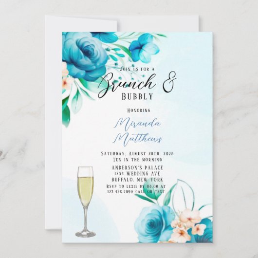 Blauwgroen en doorgesneden Floral Brunch en Bubble Kaart (Voorkant)