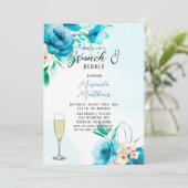 Blauwgroen en doorgesneden Floral Brunch en Bubble Kaart (Staand voorkant)