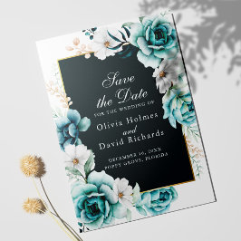 Blauwgroen en Dusty Blue Wildflower Save the Date 