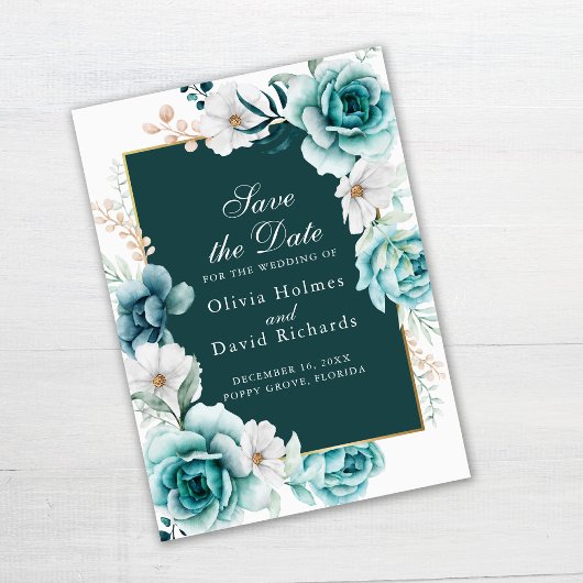 Blauwgroen en Dusty Blue Wildflower Save the Date 