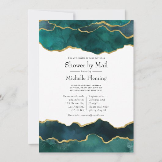 Blauwgroen en Faux Gold Foil Agate Shower per mail Kaart (Voorkant)