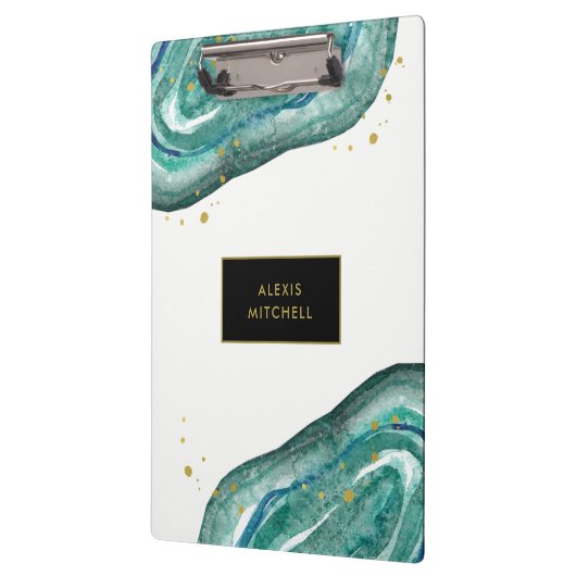 Blauwgroen en Faux Gold Geode Klembord (Links)