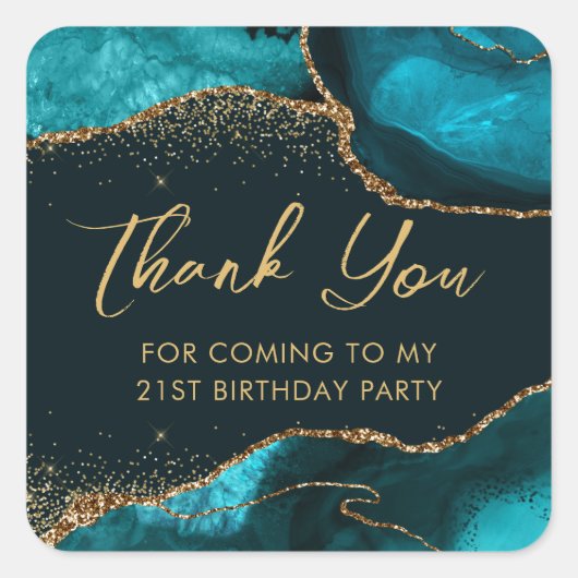 Blauwgroen en Faux Gold Glitter Agate Birthday Par Vierkante Sticker (Voorkant)