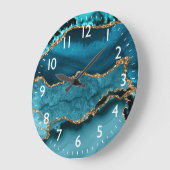 Blauwgroen en Faux Gold Glitter Marble Agate Grote Klok (Hoek)