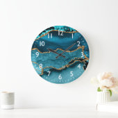 Blauwgroen en Faux Gold Glitter Marble Agate Grote Klok (Huis)