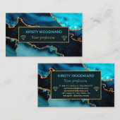 Blauwgroen en Faux Gold Glitter Marble Agate Visitekaartje (Voorkant / Achterkant)