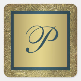Blauwgroen en FAUX Gold Monogram Weddenschap Stick Vierkante Sticker