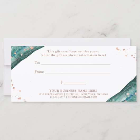 Blauwgroen en Faux Roos Gold Geode | Cadeaubon (Achterkant)