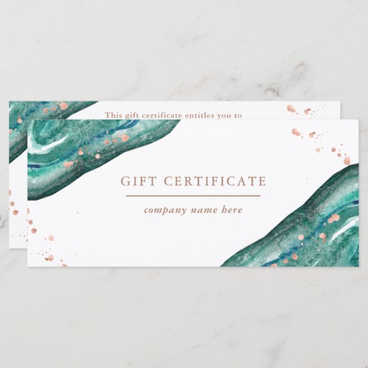 Blauwgroen en Faux Roos Gold Geode | Cadeaubon (Voorkant / Achterkant)