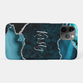 Blauwgroen en Faux Silver Glitter Marble Agate Case-Mate iPhone Case (Achterkant (horizontaal))