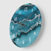 Blauwgroen en Faux Silver Glitter Marble Agate Grote Klok (Hoek)