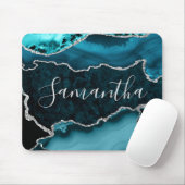 Blauwgroen en Faux Silver Glitter Marble Agate Muismat (Met muis)